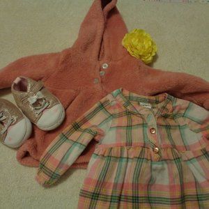 BABY BUNDLE 1 FUZZY COAT 1 PLAID BLOUSE 1 PAIR PINK SHOES